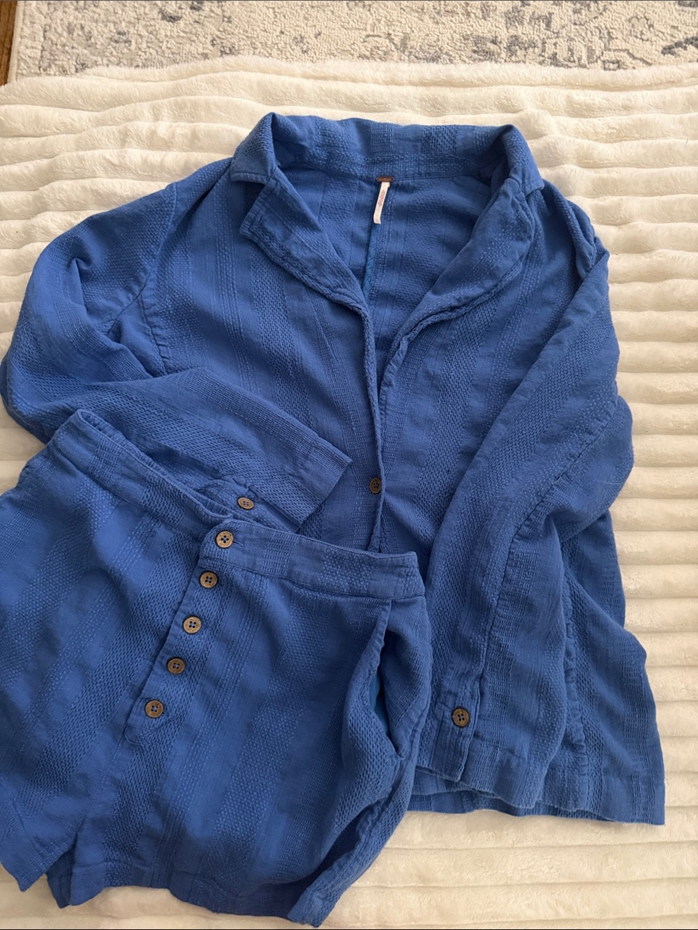 Free People Blue Textured Two-Piece Loungewear Set